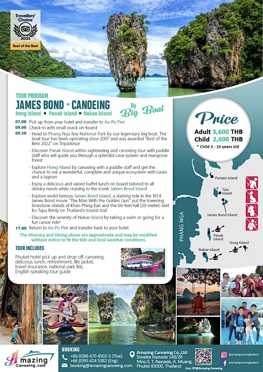 James Bond Day Trip by Big boat with Amazing canoeing